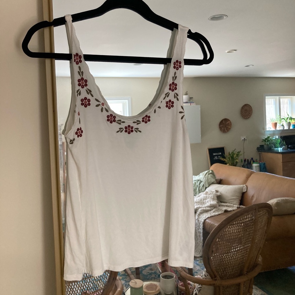 American Eagle White Tank with Flowers